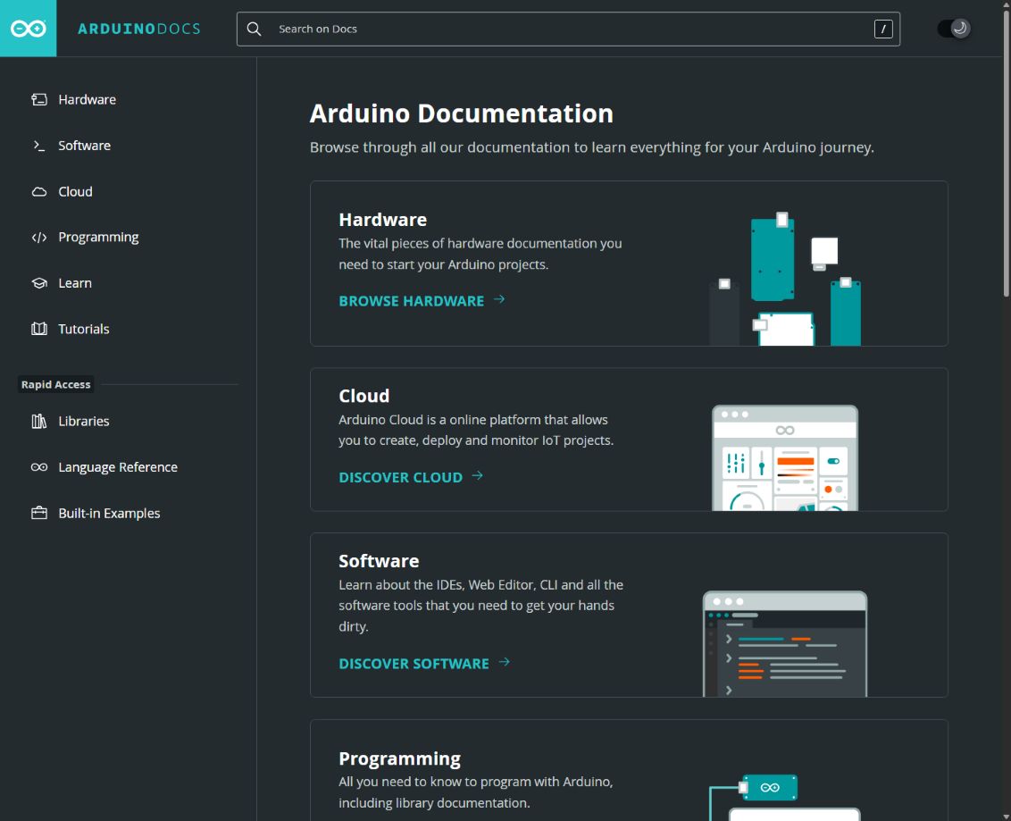 Arduino 공식 문서와 튜토리얼 · 원문 페이지 캡처